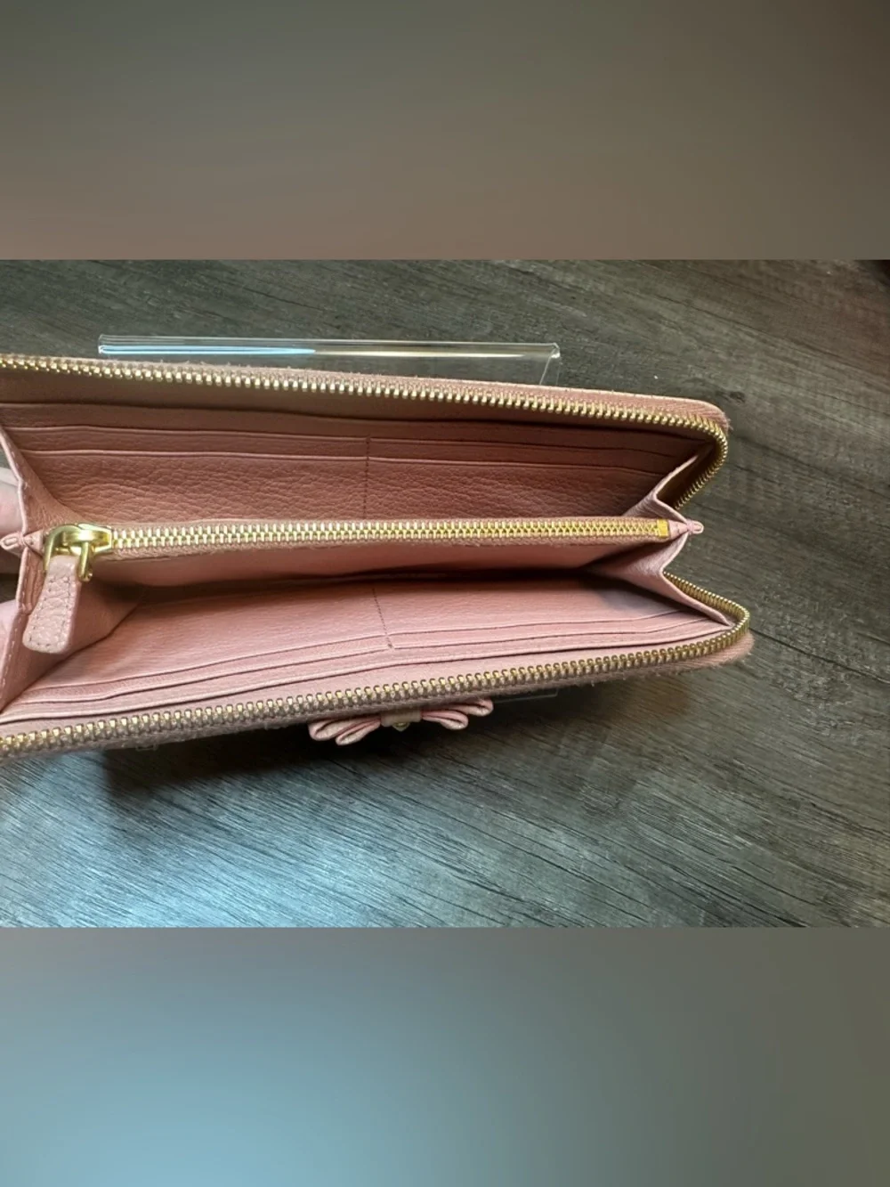 Miu Miu Studded Bow Crystal Embellished L-Zip Wallet